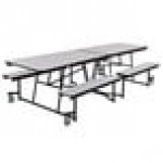 National Public Seating MTFB8-PWPECR 8' Rectangular Mobile Plywood Cafeteria Table with Chrome Frame, ProtectEdge, and 4 Benches