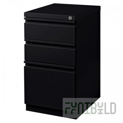 Hirsh 18575 Black Mobile Pedestal Letter File Cabinet with 2 Box Drawers and 1 File Drawer - 15