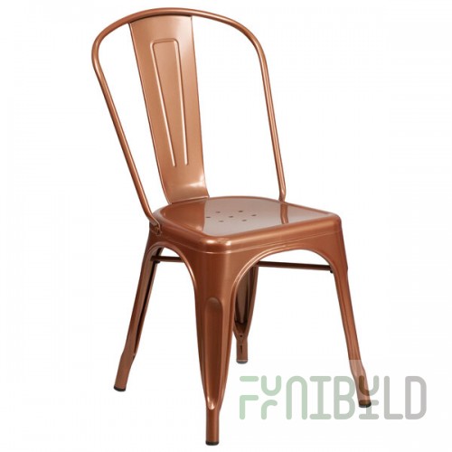 Flash Furniture ET-3534-POC-GG Copper Stackable Galvanized Steel Chair with Vertical Slat Back and Drain Hole Seat