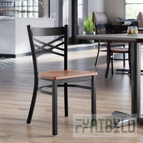 Lancaster Table & Seating Black Finish Cross Back Chair with Antique Walnut Wood Seat - Detached Seat