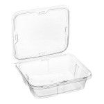 Inline Plastics Safe-T-Fresh 48 oz. Tamper-Resistant, Tamper-Evident Rectangular Hinged Container with Flat Lid - 150/Case