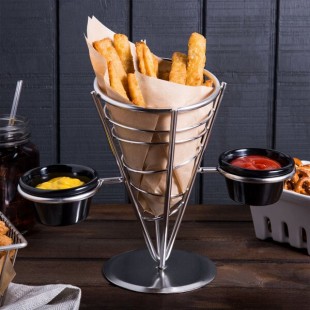 American Metalcraft SS92 Stainless Steel 1-Cone Basket with 2 Ramekins - 5