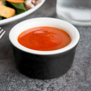 Tuxton B4X-035 3.5 oz. Black / Eggshell Smooth China Ramekin - 48/Case