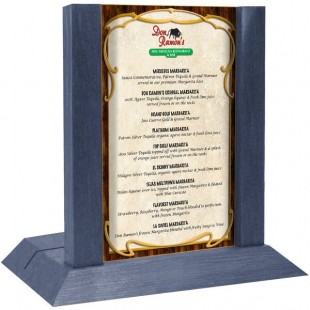 Menu Solutions WDAFR-B Denim Wood Menu Holder / Tent with 5 Menu Solutions WDAFR-B Denim Wood Menu Holder / Tent with 5
