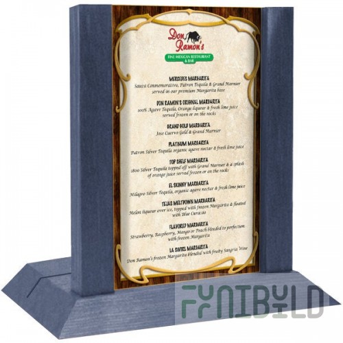 Menu Solutions WDAFR-B Denim Wood Menu Holder / Tent with 5