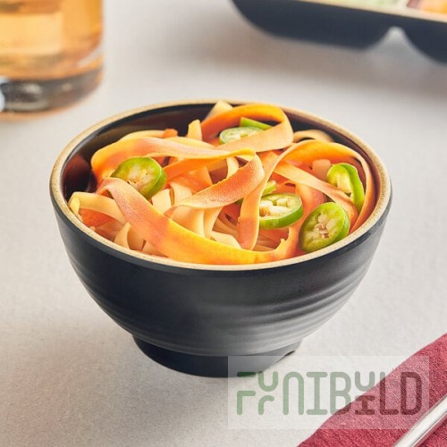 Acopa Ugoki 10 oz. Matte Black Melamine Bowl with Ivory Rim - 12/Pack