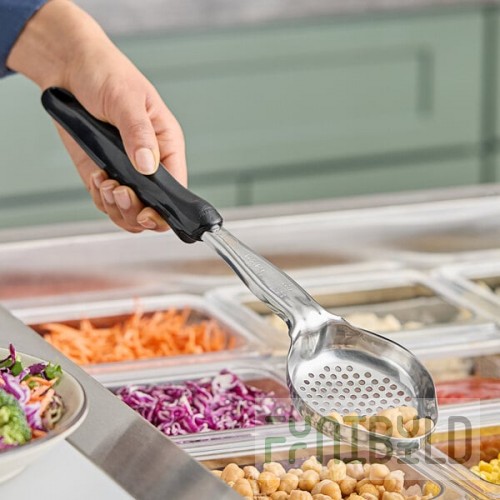 Vollrath 6422420 Jacob's Pride® 4 oz. Black Perforated Oval Spoodle® Portion Spoon