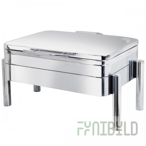 Eastern Tabletop 3975S Jazz Swing 8 Qt. Stainless Steel Rectangular Chafer with Pillar'd Stand and Hinged Dome Cover