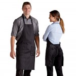 Choice Black and White Pinstripe Poly-Cotton Standard Bib Apron with 2 Pockets - 34