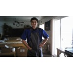 Choice Black and White Pinstripe Poly-Cotton Standard Bib Apron with 2 Pockets - 34