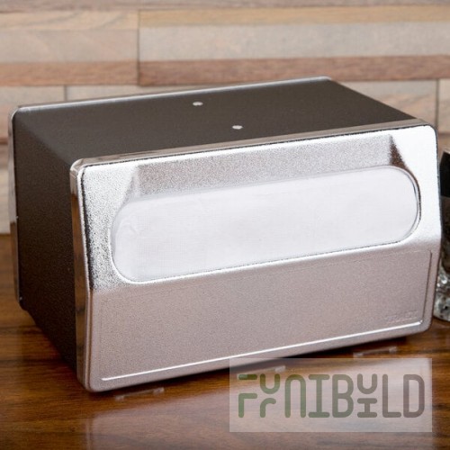 Vollrath 6515-06 Black Two Sided Tabletop Minifold Napkin Dispenser with Chrome Faceplate