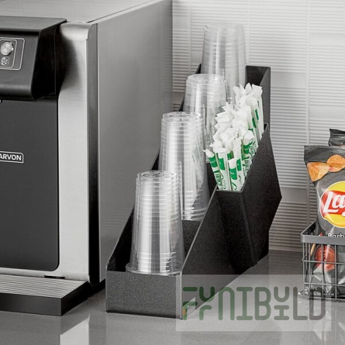 ServSense Black 5-Section Countertop Cup / Lid / Straw Organizer - 6 1/2