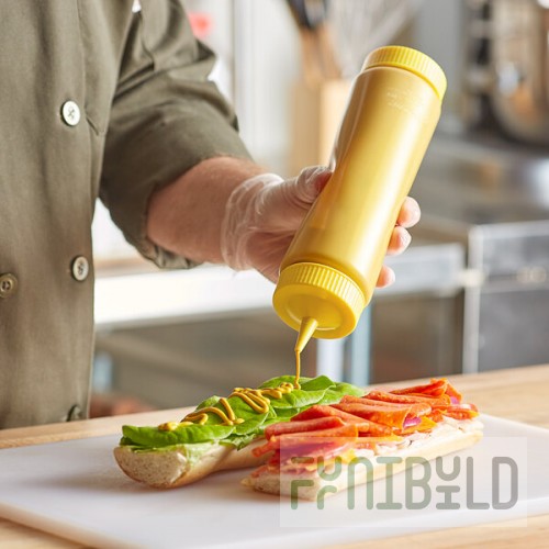 Vollrath Traex® 24 oz. Clear FIFO Squeeze Dispenser with Yellow Single Tip Cap and Base Cap
