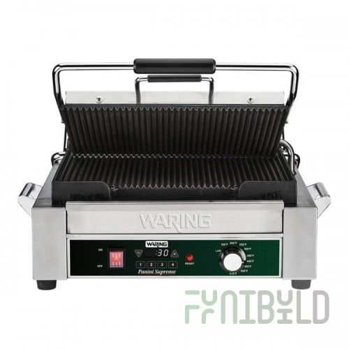 Waring WPG250TX Panini Supremo Grooved Top & Bottom Panini Sandwich Grill with Timer - 14 1/2