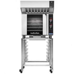 Moffat USE31D4-P Turbofan Single Deck Half Size Electric Convection Oven / Broiler with Digital Controls, Ventless Hood, and Stainless Steel Stand - 208V, 1 Phase, 2.9 kW
