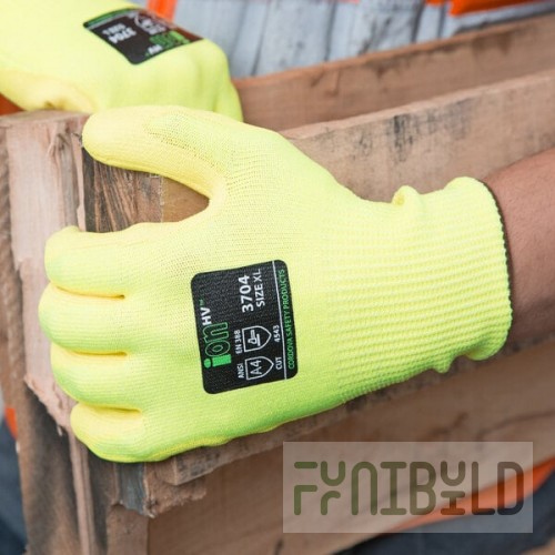 Cordova iON HV Hi-Vis Yellow HPPE / Glass Fiber Synthetic Fiber Cut Resistant Gloves with Hi-Vis Yellow Polyurethane Palm Coating - Extra Large - Pair