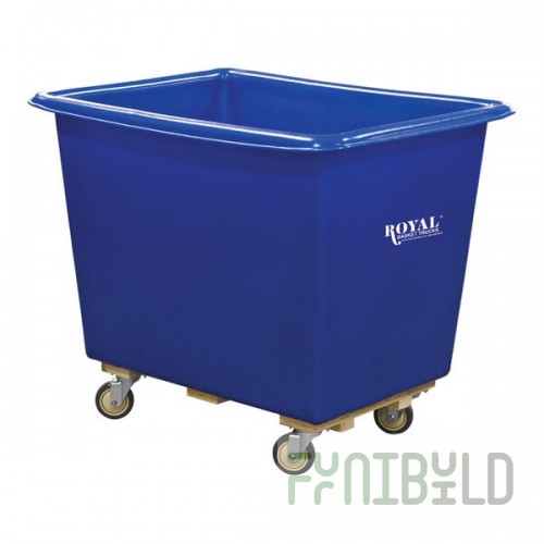 Royal Basket Trucks 10 Cu. Ft. Blue Poly Truck with Wood Base and 4 Swivel Casters R08-BLX-PTA-4UNN