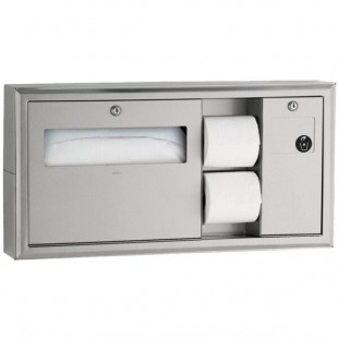 Bobrick B-30929 ClassicSeries Horizontal Surface Mounted Toilet Seat-Cover and Toilet Tissue Dispenser with Sanitary Napkin Disposal - Right Bobrick B-30929 ClassicSeries Horizontal Surface Mounted Toilet Seat-Cover and Toilet Tissue Dispenser with Sanitary Napkin Disposal - Right