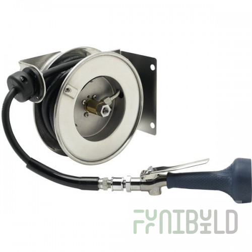 T&S B-7102-08M 12' Open Compact Stainless Steel Hose Reel with B-0108 JeTSpray Spray Valve