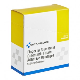 First Aid Only G173 Blue Metal-Detectable Fabric Fingertip Bandage - 25/Box First Aid Only G173 Blue Metal-Detectable Fabric Fingertip Bandage - 25/Box