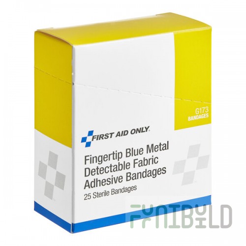 First Aid Only G173 Blue Metal-Detectable Fabric Fingertip Bandage - 25/Box