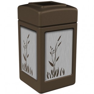 Commercial Zone 733962 42 Gallon Brown Square Trash Can with Stainless Steel Cattail Panels Commercial Zone 733962 42 Gallon Brown Square Trash Can with Stainless Steel Cattail Panels
