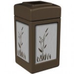 Commercial Zone 733962 42 Gallon Brown Square Trash Can with Stainless Steel Cattail Panels