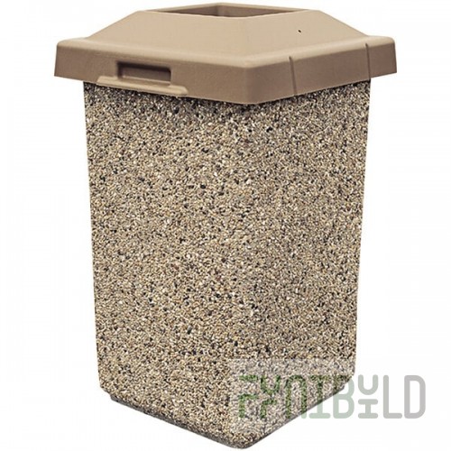 Wausau Tile TF1010 30 Gallon Concrete Square Trash Can with Plastic Pitch-In Lid
