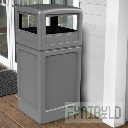 Commercial Zone 73290399 PolyTec 42 Gallon Square Gray Trash Can and Dome Lid Set