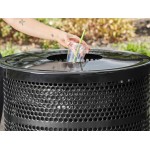 Lancaster Table & Seating 55 Gallon Heavy-Duty Round Black Steel Perforated Outdoor Trash Can with Flat Lid