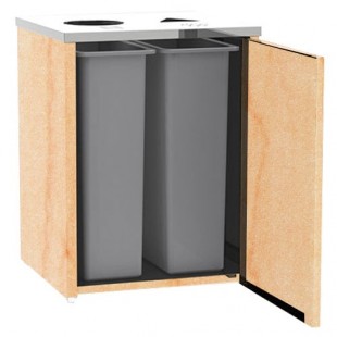 Lakeside 3412HRM Stainless Steel Rectangular Refuse / Recycling Station with Top Access and Hard Rock Maple Laminate Finish - 26 1/2