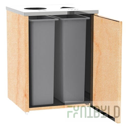 Lakeside 3412HRM Stainless Steel Rectangular Refuse / Recycling Station with Top Access and Hard Rock Maple Laminate Finish - 26 1/2