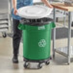 Lavex 20 Gallon Green Round Commercial Recycling Can with White Lid and Dolly