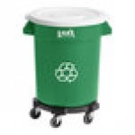 Lavex 20 Gallon Green Round Commercial Recycling Can with White Lid and Dolly