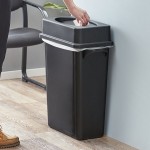 Lavex 16 Gallon Black Slim Rectangular Trash Can with Drop Shot Lid Lavex 16 Gallon Black Slim Rectangular Trash Can with Drop Shot Lid