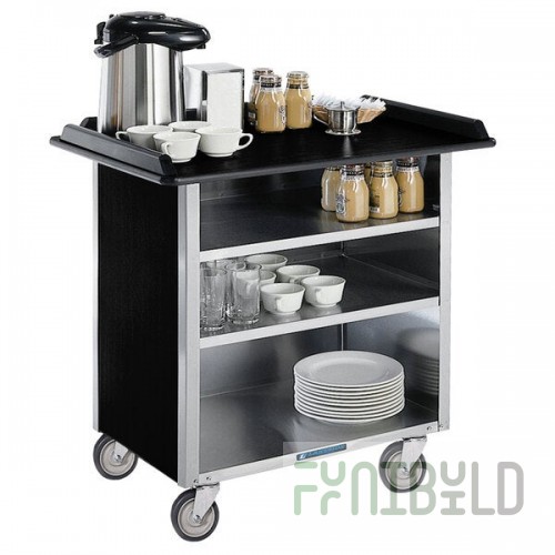 Lakeside 681B Stainless Steel Beverage Service Cart with 3 Shelves and Black Vinyl Finish - 58 3/8