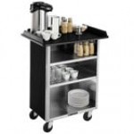 Lakeside 681B Stainless Steel Beverage Service Cart with 3 Shelves and Black Vinyl Finish - 58 3/8