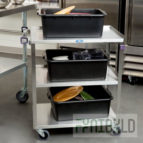 Lakeside 311A Standard-Duty Stainless Steel 3 Shelf Utility Cart with Purple Handle and Leg Bumpers - 16 1/4