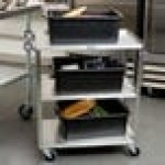 Lakeside 311A Standard-Duty Stainless Steel 3 Shelf Utility Cart with Purple Handle and Leg Bumpers - 16 1/4 Lakeside 311A Standard-Duty Stainless Steel 3 Shelf Utility Cart with Purple Handle and Leg Bumpers - 16 1/4