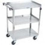 Lakeside 311A Standard-Duty Stainless Steel 3 Shelf Utility Cart with Purple Handle and Leg Bumpers - 16 1/4 Lakeside 311A Standard-Duty Stainless Steel 3 Shelf Utility Cart with Purple Handle and Leg Bumpers - 16 1/4