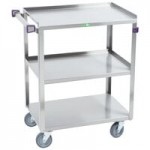 Lakeside 311A Standard-Duty Stainless Steel 3 Shelf Utility Cart with Purple Handle and Leg Bumpers - 16 1/4 Lakeside 311A Standard-Duty Stainless Steel 3 Shelf Utility Cart with Purple Handle and Leg Bumpers - 16 1/4