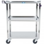 Lakeside 311A Standard-Duty Stainless Steel 3 Shelf Utility Cart with Purple Handle and Leg Bumpers - 16 1/4 Lakeside 311A Standard-Duty Stainless Steel 3 Shelf Utility Cart with Purple Handle and Leg Bumpers - 16 1/4