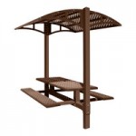 Paris Site Furnishings Shade Series 6' Chocolate Brown Surface Mounted Park Bench with Canopy and Basket Weave Perforations 85 1/2 Paris Site Furnishings Shade Series 6' Chocolate Brown Surface Mounted Park Bench with Canopy and Basket Weave Perforations 85 1/2