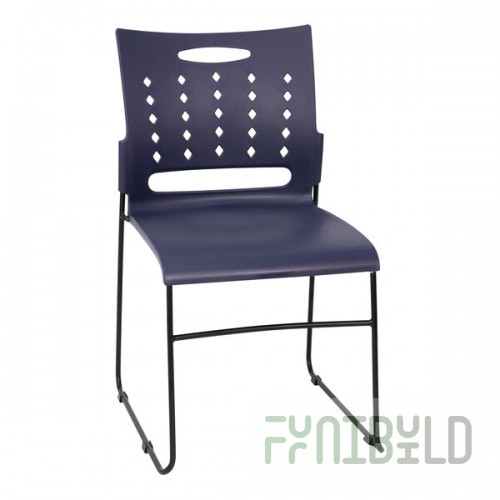 Flash Furniture Hercules Navy Diamond Ventilated Contoured Stacking Chair with Black Sled Base