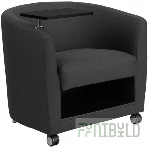 Flash Furniture Charcoal Gray Fabric Guest Chair with Tablet Arm, Front Casters, and Under Seat Storage