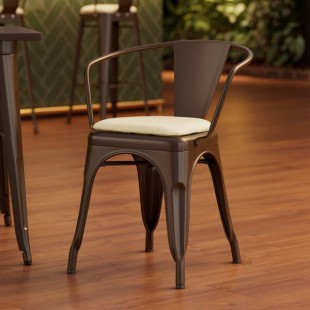Lancaster Table & Seating Alloy Copper Indoor Arm Chair with White Vinyl Cushion Lancaster Table & Seating Alloy Copper Indoor Arm Chair with White Vinyl Cushion
