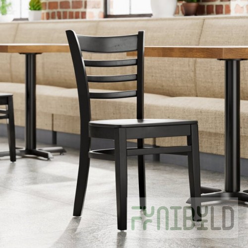 Lancaster Table & Seating Black Finish Wood Ladder Back Chair with Black Wood Seat - Detached Seat