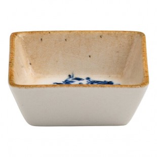 Ariane Cruise Amalfi 1.69 oz. Square White Porcelain Ramekin with Blue Floral Center and Tan Rim - 18/Case Ariane Cruise Amalfi 1.69 oz. Square White Porcelain Ramekin with Blue Floral Center and Tan Rim - 18/Case