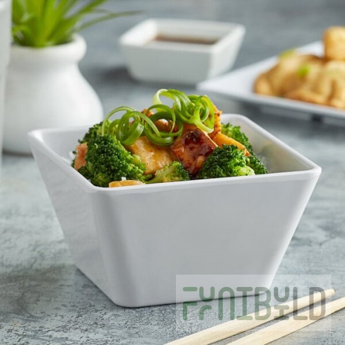Acopa Rittenhouse 20 oz. Square White Melamine Bowl - 12/Case