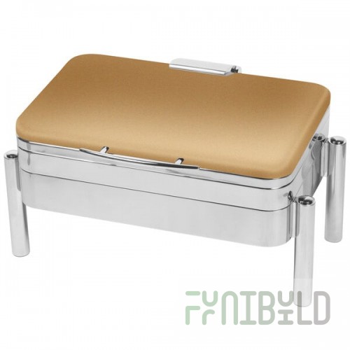 Eastern Tabletop 3975RZ Jazz Swing 8 Qt. Bronze Coated Stainless Steel Rectangular Chafer with Pillar'd Stand and Hinged Dome Cover